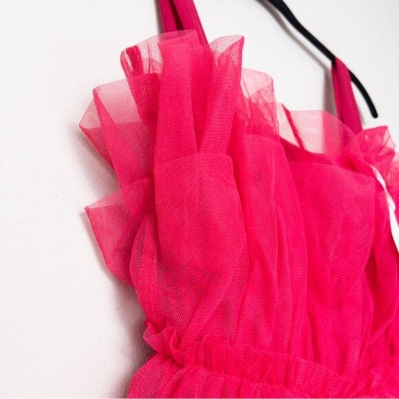 NWT Storia Tulle Tiered Mini Dress M Pink Babydoll Ruffle - Picture 7 of 10